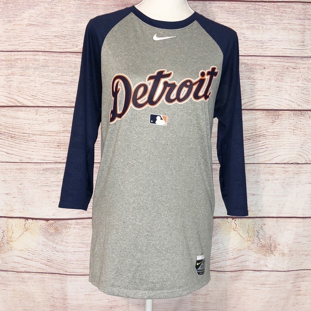 Nike MLB Grey and Blue Detroit Tigers Baseball Tee Size S